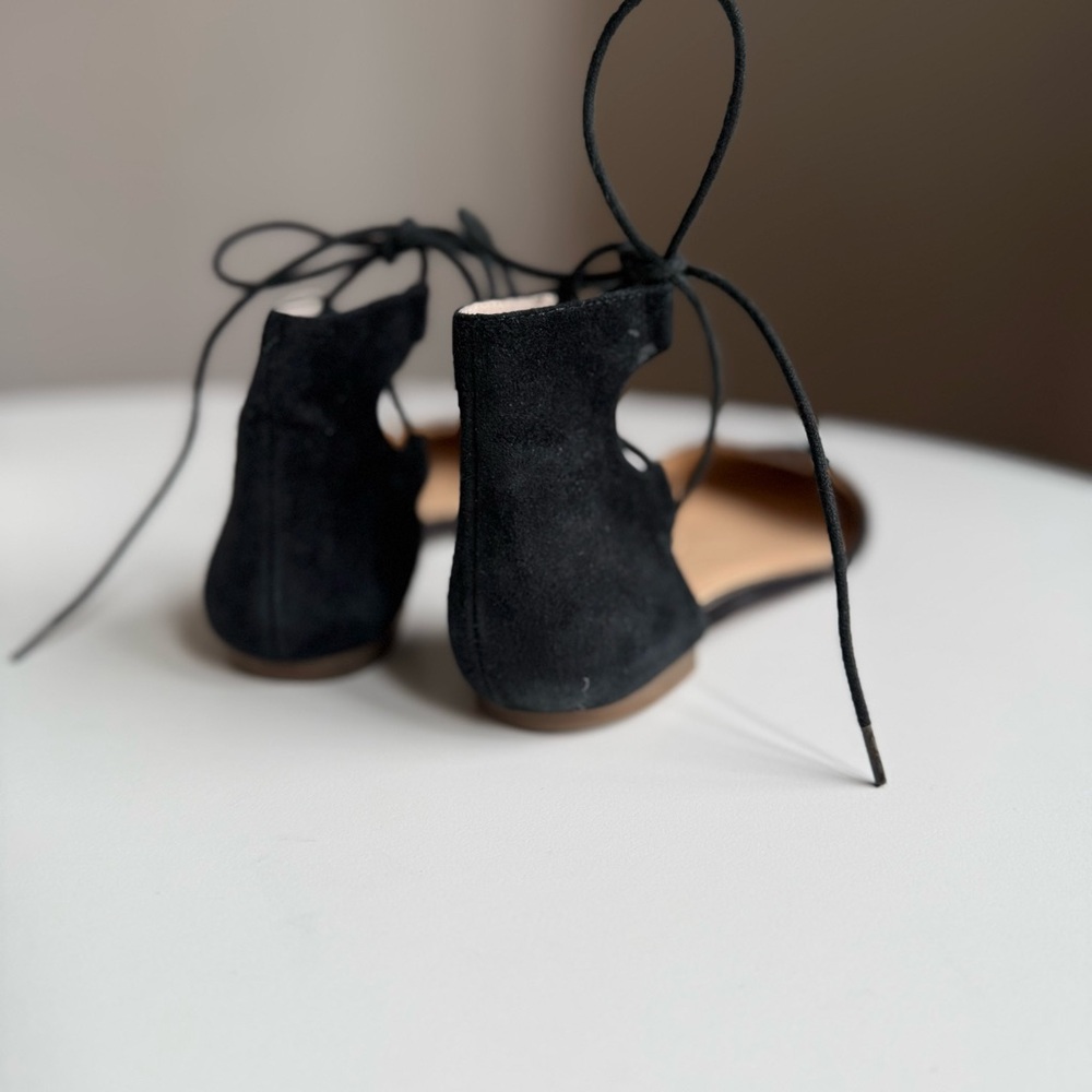 Jessica Simpson Suede Black Lace-Up Flats Size US 7,5 EU 37,5 Ankle Tie - Picture 2 of 14